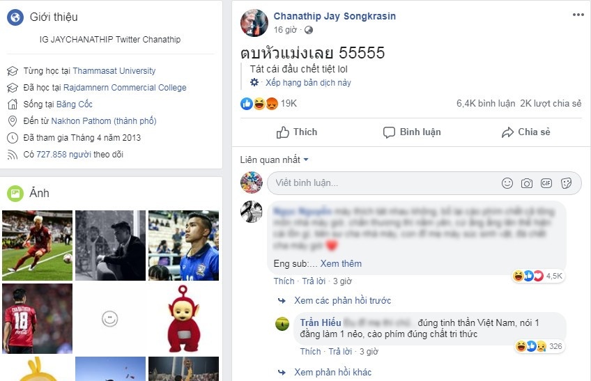 da deu van hau tren facebook chan sut so 1 cua thai lan nhan qua dang