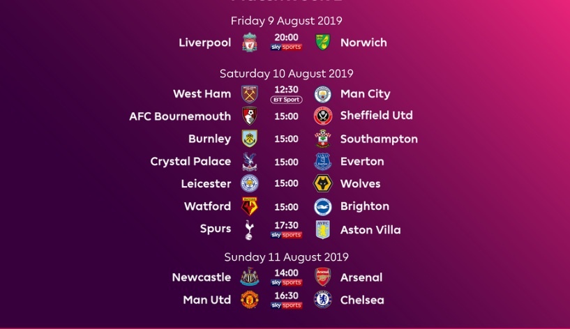 Lịch thi đấu bóng đá ngoại hạng Anh-Premier League 2019/2020 mới nhất lich thi dau bong da ngoai hang anh premier league 2019 moi nhat
