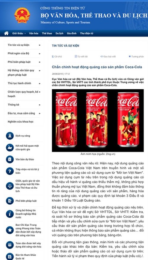 Coca-Cola quảng cáo 'Mở lon Việt Nam' là không phù hợp thuần phong mỹ tục coca cola bi so gay vi de quang cao mo lon viet nam