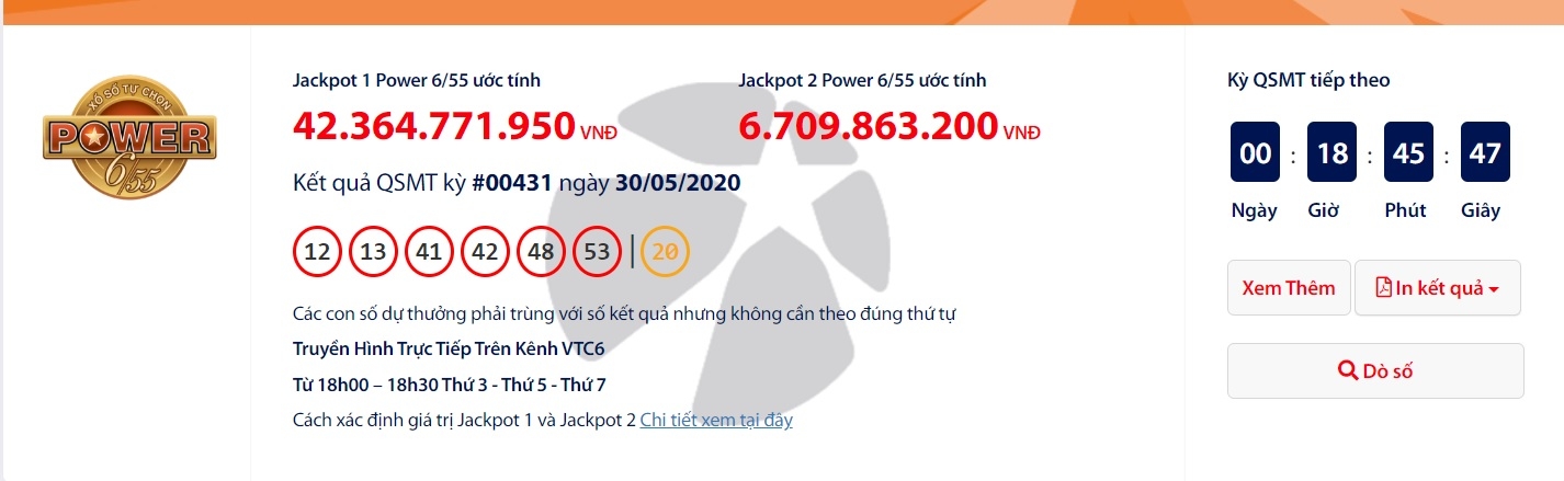 Kết quả xổ số Vietlott Power 6/55 tối ngày 2/6/2020: Ai vừa trúng hơn 48 tỉ đồng? ket qua xo so vietlott power 655 toi ngay 262020 ai vua trung hon 48 ti dong