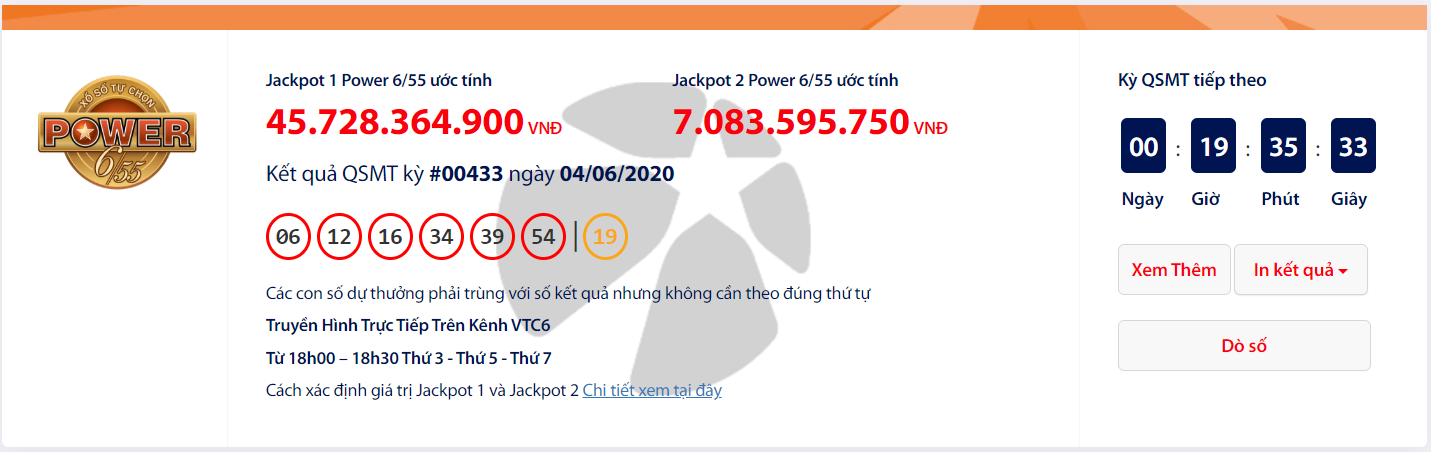 ket qua xo so vietlott power 655 toi ngay 662020 hon 52 ti dong da no