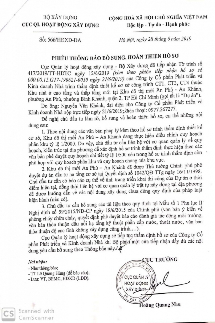 du an 13000 can ho cua hdtc bo xay dung ra thong bao bo sung ho so