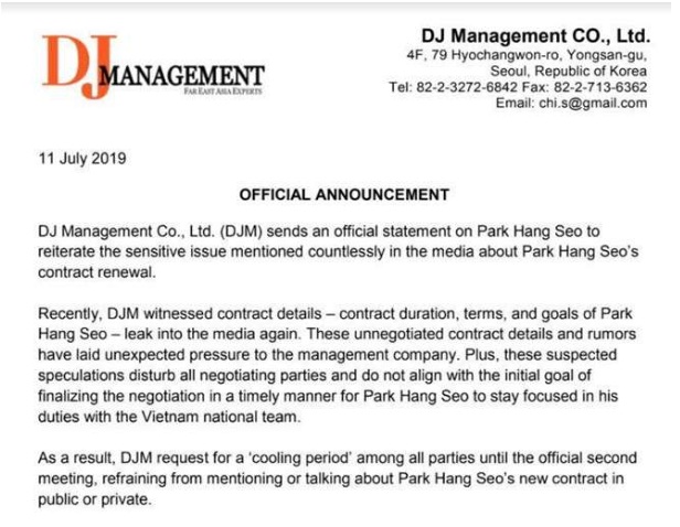 soc hlv park hang seo tam ngung dam phan hop dong voi vff ly do vi sao