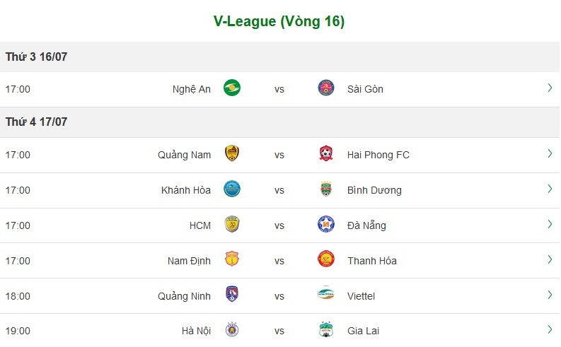 Lịch thi đấu V-League 2019 vòng 16 mới nhất lich thi dau v league 2019 vong 16 moi nhat