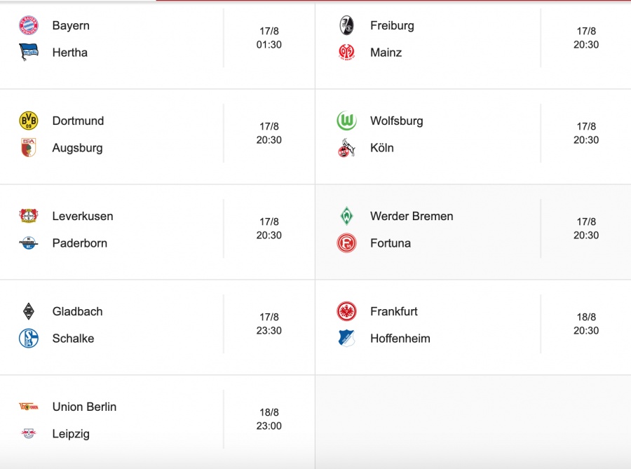 lich thi dau bong da duc bundesliga mua 20192020 moi nhat
