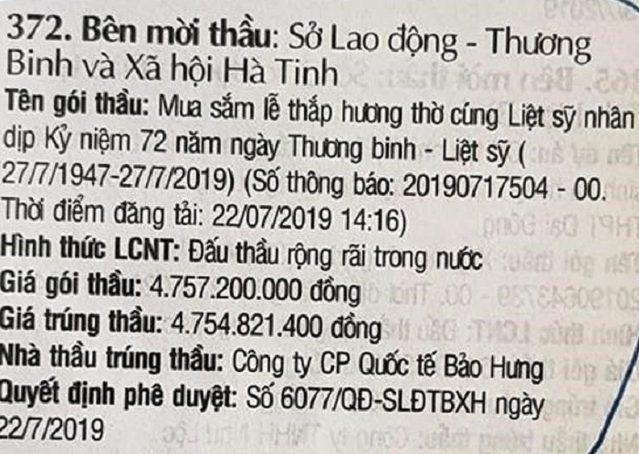 Sự thật về "gói thầu gần 5 tỷ đồng mua lễ thắp hương liệt sĩ" su that ve goi thau gan 5 ty dong mua le thap huong liet si