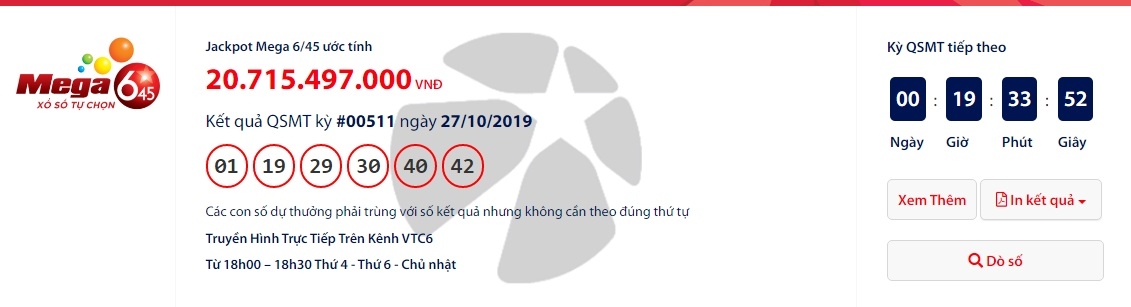 Kết quả xổ số Vietlott Mega 6/45 ngày 30/10/2019 mới và chính xác nhất ket qua xo so vietlott mega 645 ngay 30102019 moi va chinh xac nhat