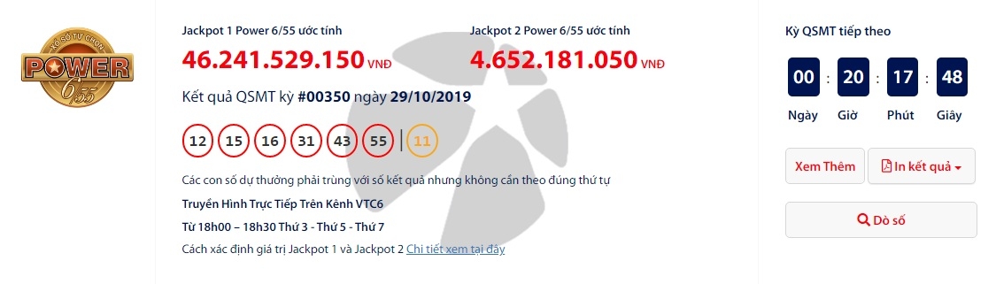 Kết quả xổ số Vietlott Power 6/55 ngày 31/10/2019 chuẩn nhất ket qua xo so vietlott power 655 ngay 31102019 chuan nhat