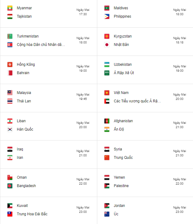 Lịch thi đấu vòng loại World Cup 2022 khu vực châu Á ngày 14/11 lich thi dau moi nhat toan bo cac tran dau vong loai world cup 2022 khu vuc chau a ngay 1411