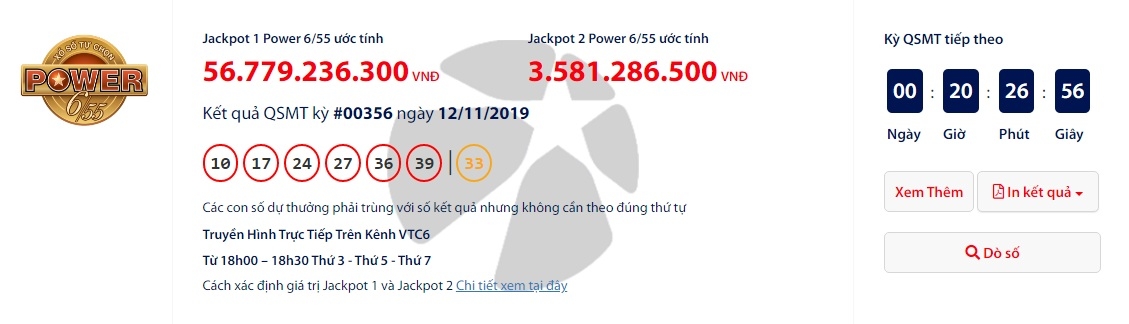 ket qua xo so vietlott power 655 ngay 1411 tim ra ti phu thu 5 cua tong giai jackpot hon 60 ti dong