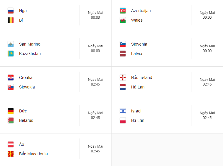 lich thi dau bong da vong loai euro 2020 moi nhat