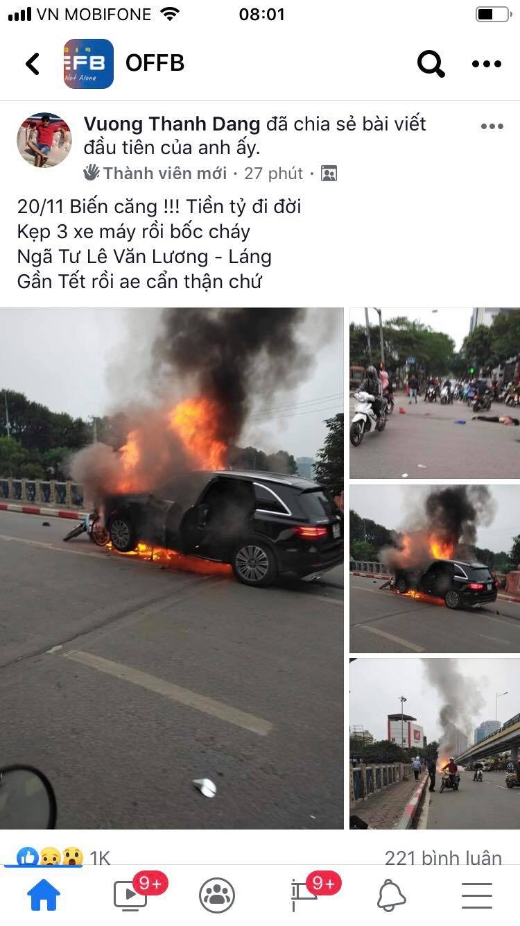 Xe Mercedes GLC bốc cháy dữ dội sau khi đâm xe máy giữa phố Hà Nội xe mercedes glc boc chay du doi sau khi dam xe may giua pho ha noi