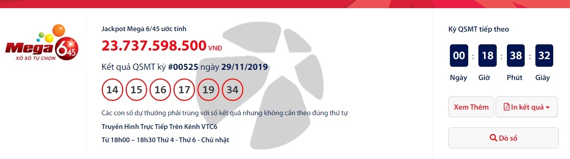 Kết quả xổ số Vietlott hôm nay (1/12): Xuất hiện "tỉ phú Vietlott" đầu tiên của tháng 12? ket qua xo so vietlott mega 645 ngay 1122019 xuat hien ti phu vietlott dau tien cua thang 12