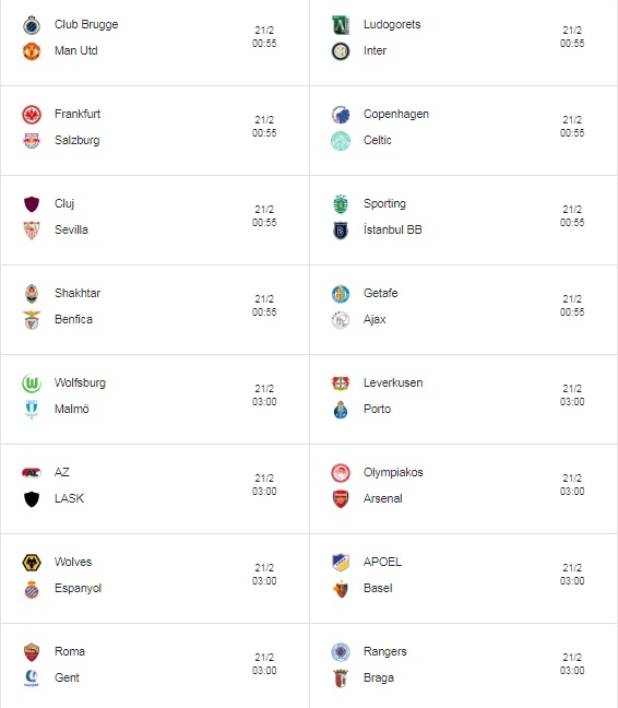 lich thi dau vong 116 cup c2 europa league 201920 moi nhat