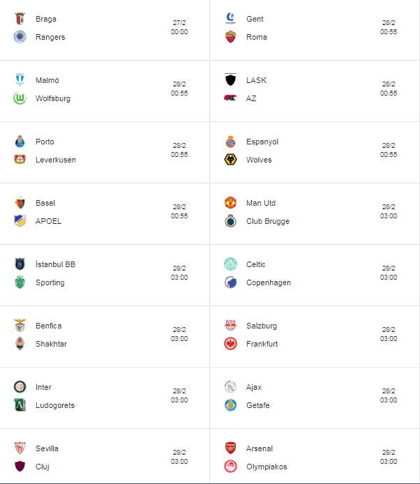 lich thi dau vong 116 cup c2 europa league 201920 moi nhat