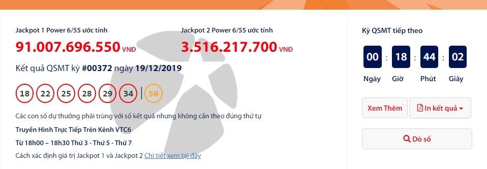 Kết quả xổ số Vietlott Power 6/55 ngày 21/12/2019: Gần 100 tỷ đồng chờ người nhận ket qua xo so vietlott power 655 ngay 21122019 hang loat nguoi tu choi hon 94 ti dong