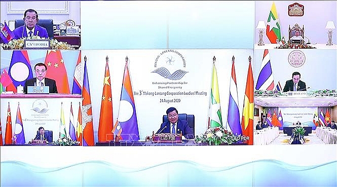 Thủ tướng Lào Thongloun Sisoulith phát biểu tại hội nghị. Ảnh: TTXVN 1121 vna potal prime minister takes part in mekong lancang cooperation leadersy meeting 111335327 stand