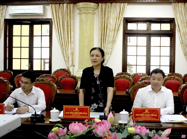 Bí thư Đảng đoàn, Chủ tịch Liên hiệp các tổ chức hữu nghị Việt Nam Nguyễn Phương Nga phát biểu tại buổi làm việc. (Báo Thanh Hóa) 4316 148d2154111t44744l0
