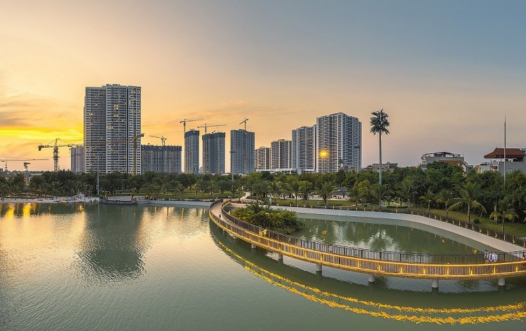 Một góc hoàng hôn của Vinhomes Smart City.
