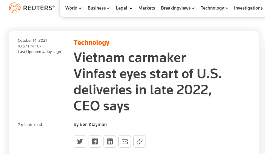 Reuters đăng tải bài báo độc quyền phỏng vấn ông Michael Lohscheller Reuters đăng tải bài báo độc quyền phỏng vấn ông Michael Lohscheller
