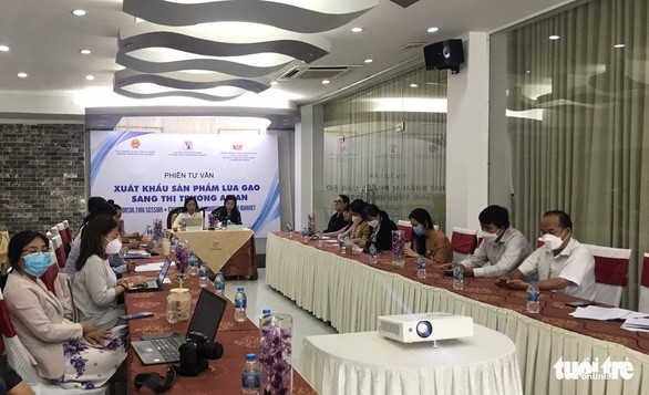 Toàn cảnh phiên tư vấn thứ 12 do Cục Xúc tiến thương mại (Bộ Công thương) tổ chức tại điểm cầu An Giang - Ảnh: ĐẶNG TUYẾT