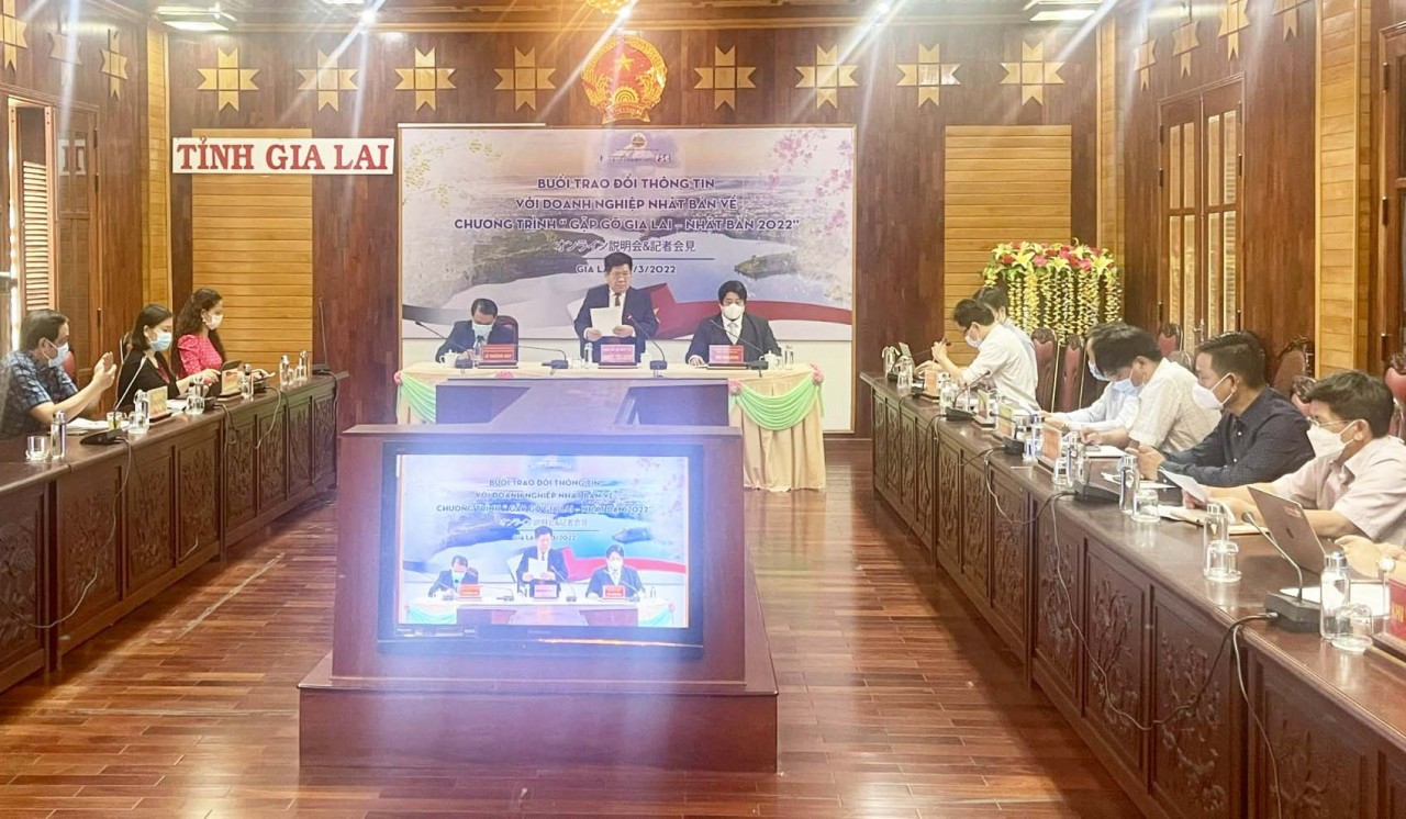 Quang cảnh buổi trao đổi thông tin với doanh nghiệp Nhật Bản về Chương trình Gặp gỡ Gia Lai-Nhật Bản 2022. Ảnh: Báo Gia Lai