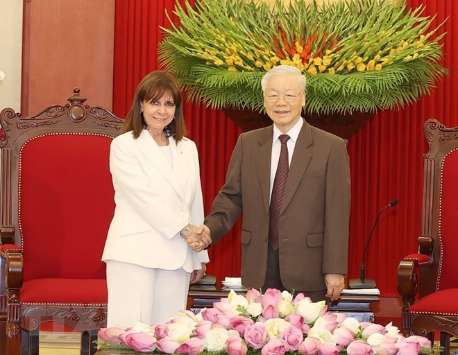 Tổng Bí thư Nguyễn Phú Trọng tiếp Tổng thống Hy Lạp Katerina Sakellaropoulou thăm chính thức Việt Nam. Ảnh: Trí Dũng/TTXVN Tổng Bí thư Nguyễn Phú Trọng tiếp Tổng thống Hy Lạp Katerina Sakellaropoulou thăm chính thức Việt Nam. Ảnh: Trí Dũng/TTXVN