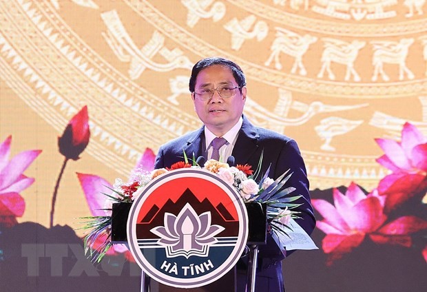 Thủ tướng Phạm Minh Chính phát biểu tại Lễ kỷ niệm 65 năm Ngày Bác Hồ về thăm Hà Tĩnh. (Ảnh: Dương Giang/TTXVN) Thủ tướng Phạm Minh Chính phát biểu tại Lễ kỷ niệm 65 năm Ngày Bác Hồ về thăm Hà Tĩnh. (Ảnh: Dương Giang/TTXVN)