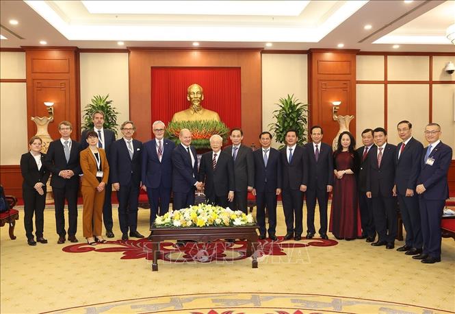 Tổng Bí thư Nguyễn Phú Trọng tiếp Thủ tướng Đức Olaf Scholz thăm chính thức Việt Nam Chú thích ảnh