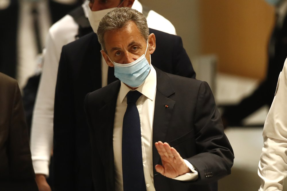 ormer French President Nicolas Sarkozy arrives at the courtroom Monday, March 1, 2021 in Paris. The verdict is expected in a landmark corruption and influence-peddling trial that has put French former President Nicolas Sarkozy at risk of a prison sentence if he is convicted. Sarkozy, who was president from 2007 to 2012, firmly denied all the allegations against him during the 10-day trial that took place at the end of last year. (AP Photo 3444-france-1