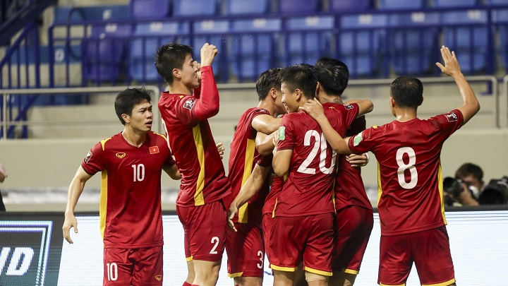Vietnamese players celebrate their victory against Malaysia. (Photo: AFC) Vietnamese players celebrate their victory against Malaysia. (Photo: AFC)
