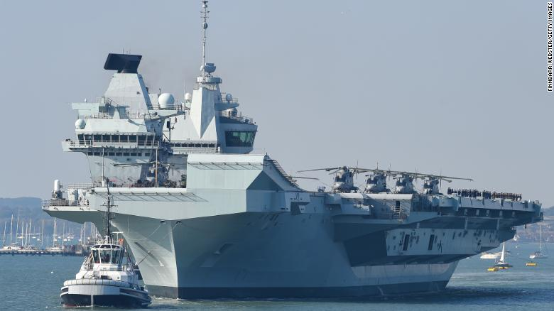 HMS Queen Elizabeth departs from a naval base in Portsmouth, England, in September 2020. Photo: CNN HMS Queen Elizabeth departs from a naval base in Portsmouth, England, in September 2020. Photo: CNN