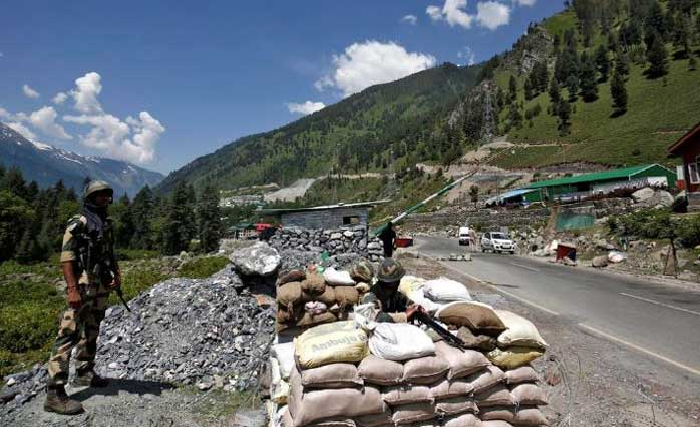 India's Border Security Force (BSF) personnel guard a checkpoint on a highway leading to Ladakh at Gagner in Ganderbal district of Kashmir. - Reuters 2012 checkpoint