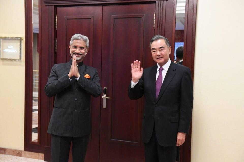 External Affairs Minister S. Jaishankar with his Chinese counterpart Wang Yi during a meeting in Moscow. Credit: Indian Embassy 4359 ministers