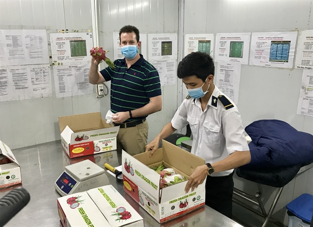 Tim Westbrook (left), an inspector at the US Animal and Plant Health Inspection Service, at the Sơn Sơn Irradiation Company in HCM City’s Bình Tân District. VNS Photo Bồ Xuân Hiệp 5754 expert
