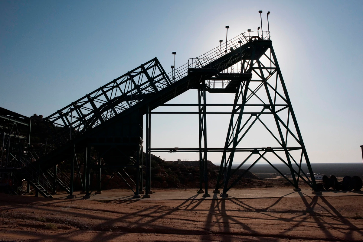A view of the headgear at the rare earth mind Steenkampskraal on July 29, 2019, about 80 kilometers from the Western Cape town of Vanrhynsdorp, South Africa. (Rodger Bosch/AFP via Getty Images) 5904 headquarters