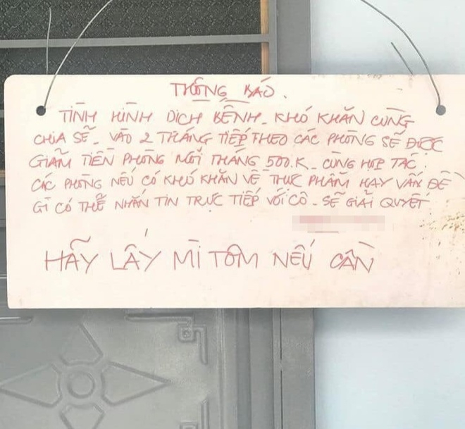 Hành động đẹp mùa dịch: Chủ trọ bớt tiền thuê nhà, nhắn khách nếu thiếu hãy lấy mỳ tôm hanh dong dep mua dich chu tro bot tien thue nha nhan khach neu thieu hay lay my tom