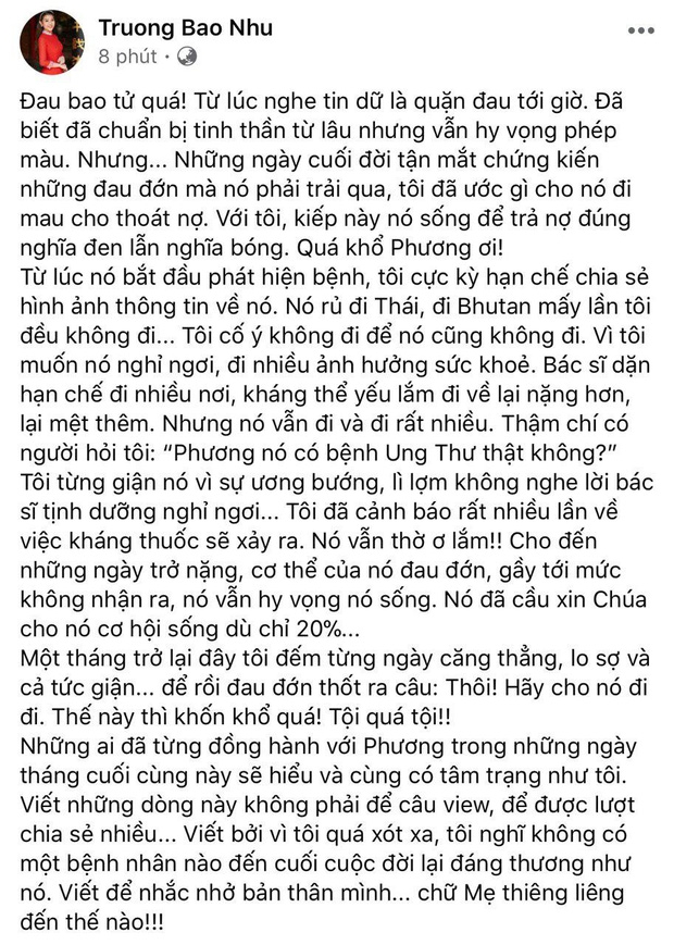 Tin tức giải trí sao Việt hôm nay (29/3): Trương Bảo Như chia sẻ câu chuyện Mai Phương chiến đấu với bệnh tật, còn 20% vẫn lạc quan và khao khát sống tin tuc giai tri sao viet hom nay 293 truong bao nhu chia se cau chuyen mai phuong chien dau voi benh tat con 20 van lac quan va khao khat song
