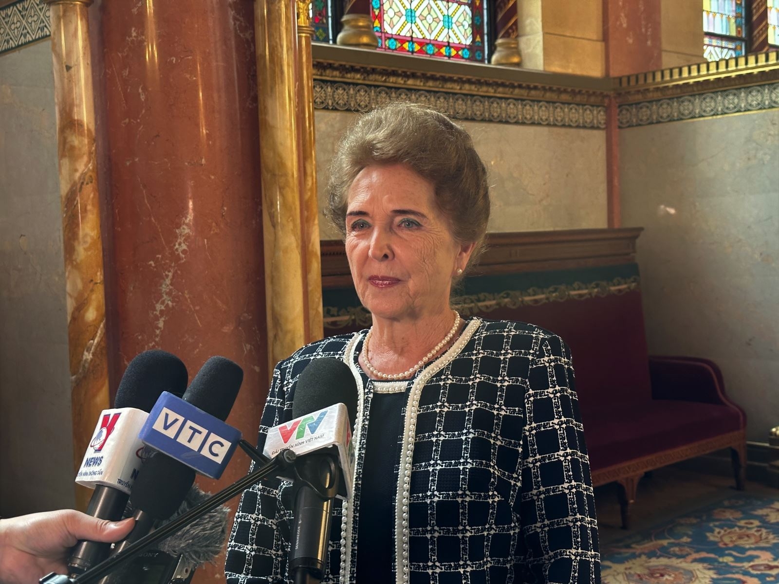 匈牙利国会副主席玛特劳伊·玛尔道接受记者采访。 匈牙利国会副主席玛特劳伊·玛尔道接受记者采访。