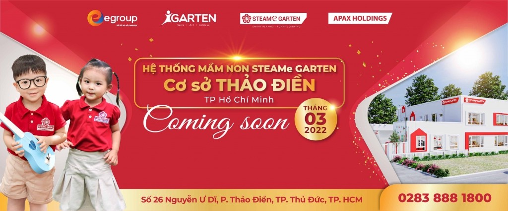 STEAMe GARTEN Thảo Điền sẽ mở cửa đón các bé vào tháng 3/2022. STEAMe GARTEN Thảo Điền sẽ mở cửa đón các bé vào tháng 3/2022.