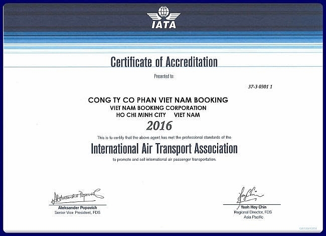 Vietnam Booking có chứng nhận IATA từ Hiệp hội Hàng không thế giới. 2753 hh3
