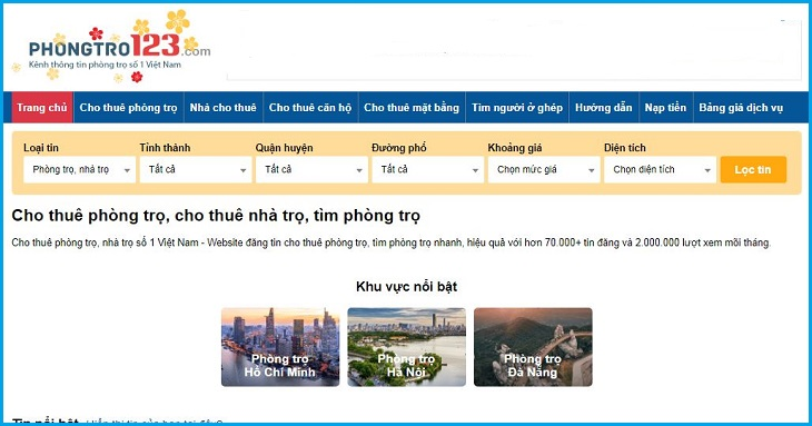 Giao diện của phongtro123.com rất bắt mắt. Giao diện của phongtro123.com rất bắt mắt.