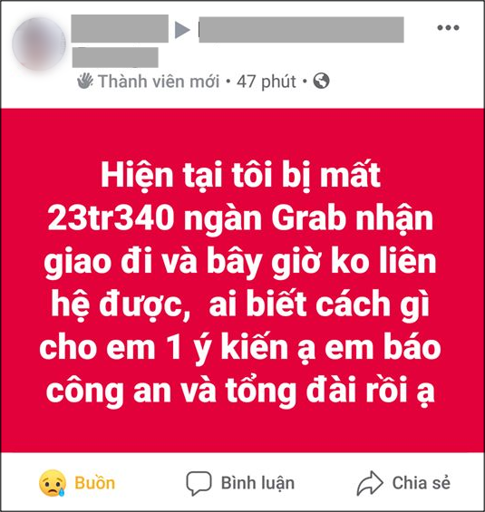 Nhận chuyển phát hơn 23 triệu đồng, tài xế GrabBike ôm tiền bỏ trốn nhan chuyen phat hon 23 trieu dong tai xe grabbike om tien bo tron