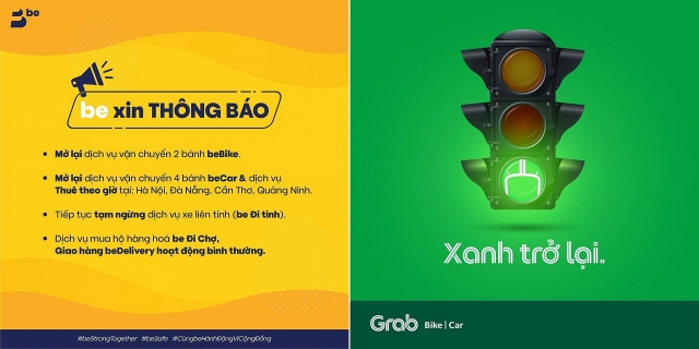 Grab, Be, GoViet đồng loạt mở lại nhiều dịch vụ từ 23/4 grab be goviet dong loat mo lai nhieu dich vu tu 234