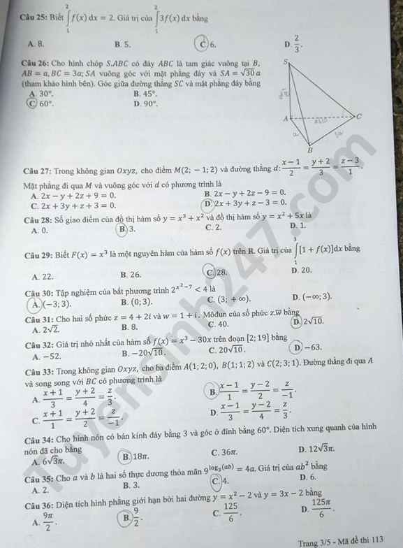 undefined 0450 de thi tot nghiep thpt mon toan 2020 ma 113 3 result