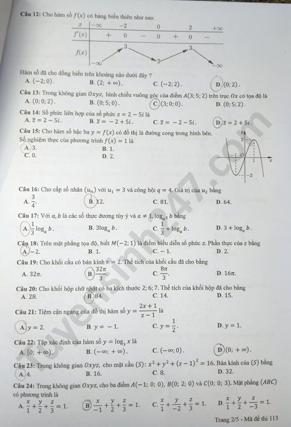 undefined 0453 de thi tot nghiep thpt mon toan 2020 ma 113 2 result