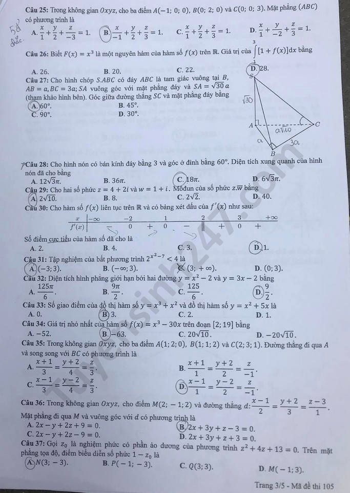 undefined 1126 de thi tot nghiep thpt mon toan 2020 ma 105 3 result