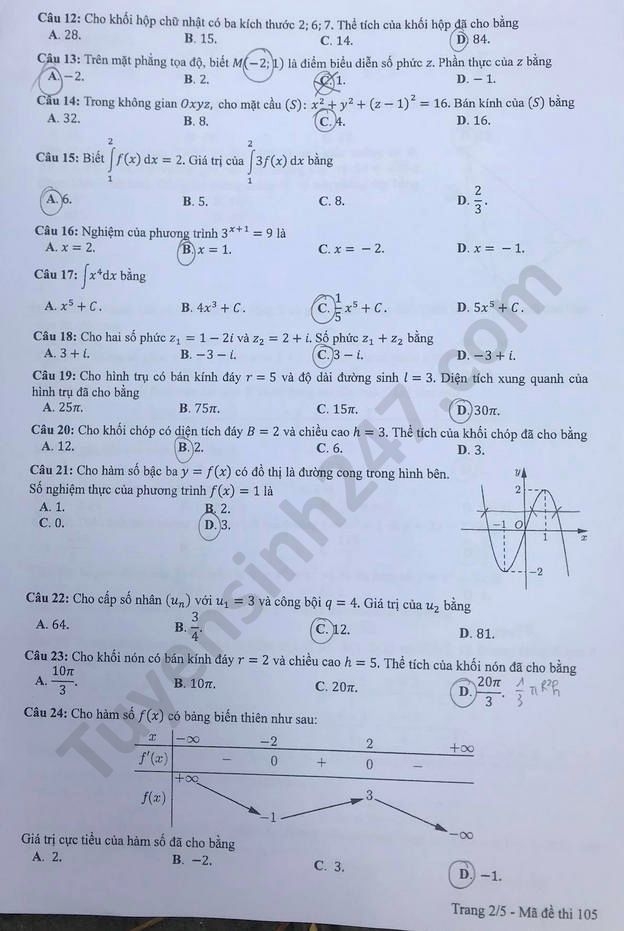 undefined 1129 de thi tot nghiep thpt mon toan 2020 ma 105 2 result