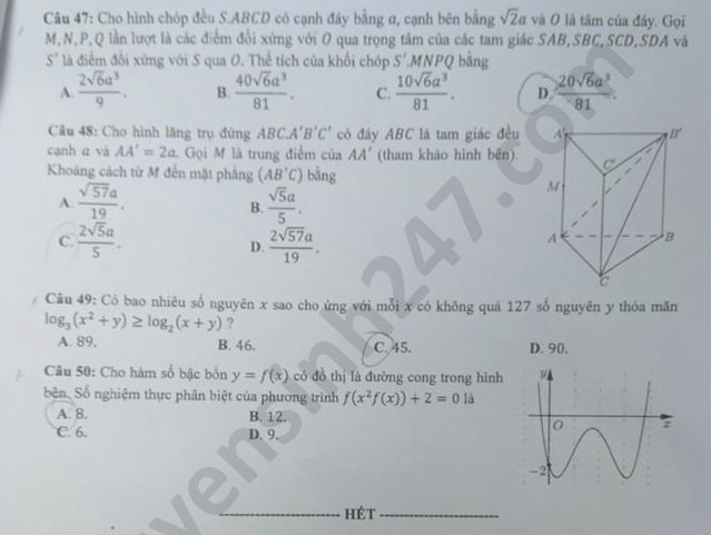 undefined 2547 de thi tot nghiep thpt mon toan 2020 ma 103 5 result