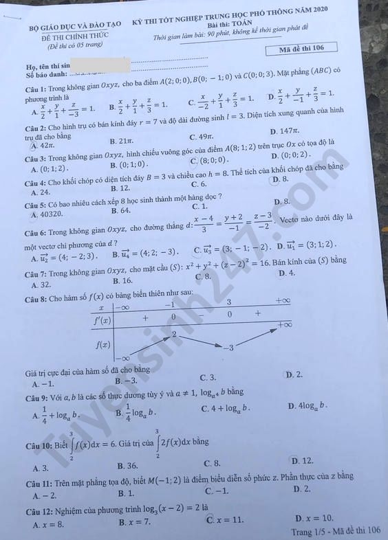 3335 de thi tot nghiep thpt mon toan 2020 1 result